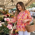 thumbnail image 2 of Agnes Orinda Women's Plus Size Babydoll Tops V Neck 3/4 Lantern Sleeves Floral Shirts Peplum Blouses 3X Orange Pink, 2 of 6