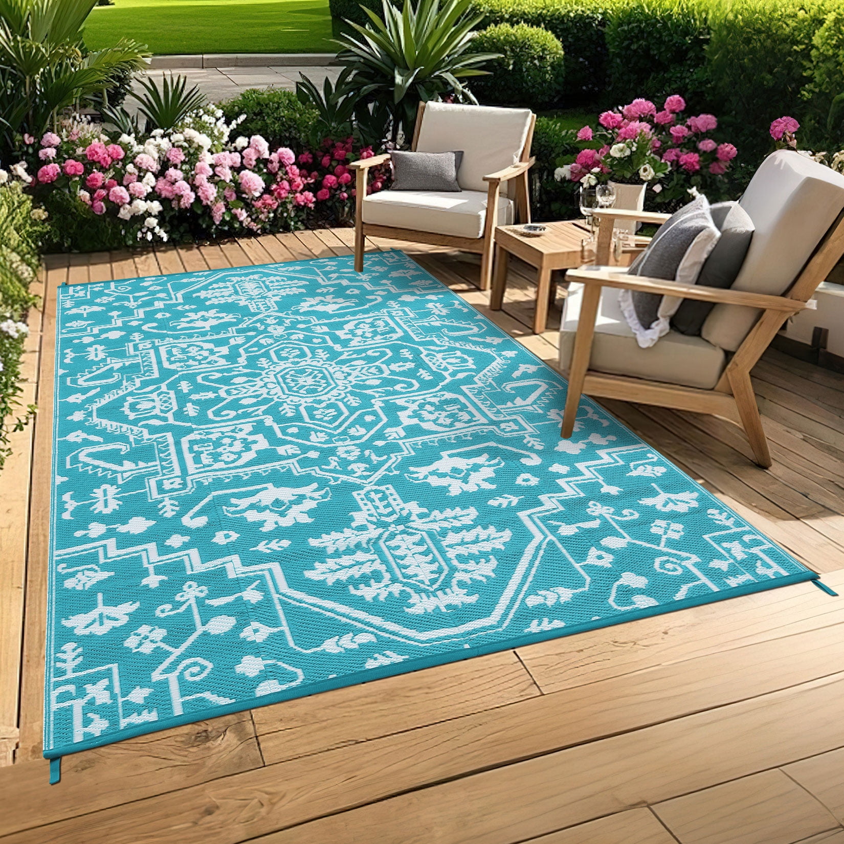 FairOnly 9'x18'Large Vintage Reversible Outdoor Area Rug Stain Resistant Rugs for Camping
