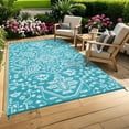 thumbnail image 2 of Haperlare 9'x18' Waterproof Outdoor Rug, Reversible Plastic Straw Patio Rug Vintage Medallion Outdoor Carpet, Stain Resistant Portable RV Mat for Balcony, Porch, Picnic, Backyard, Blue and White, 2 of 9
