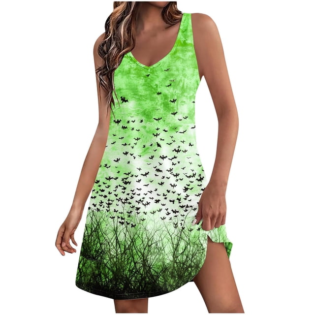 Summer Dress for Women,Dress for Women,Womens Summer Fashion Printing Pocket Sleeveless V-Neck Dress,Womens Summer Dress,Womens Summer Dress