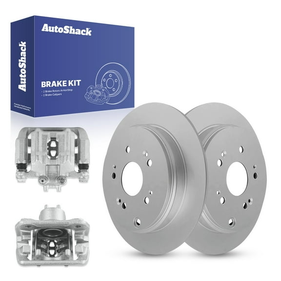 AutoShack Rear Brake Rotors Calipers | Replacement for 2007-2011 Honda CR-V 2007-2012 Acura RDX 2.3L 2.4L 4WD AWD FWD | Coated | 4-PC Brake Kit | ArmorStop