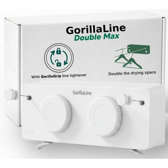 GorillaLine Max - Retractable Clothesline Indoor Outdoor Clothes Line - Heavy Duty Clothes Drying Laundry Line - Wall Mounted Drying Rack - Air Dry Clothing - Max Tighten with GorillaGrip