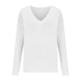 thumbnail image 4 of PiGOGI Women's Solid V-Neck Long Sleeve Pullover Sweater Casual Knit Top for All Seasons White XL, 4 of 6