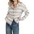 thumbnail image 2 of Women Waist Cinched Long Sleeve Stripe Knitted Cardigan Gray XL, 2 of 8