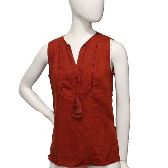 Lands End Women Size 6 Petite Sleeveless Linen Tunic Blouse, Vintage Cinnamon