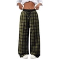 thumbnail image 2 of LEBONYARD Black Leather Pants,Women's Plaid Printed Elastic Waist Straight Casual Wide Leg Pants Yellow XXXXL, 2 of 9