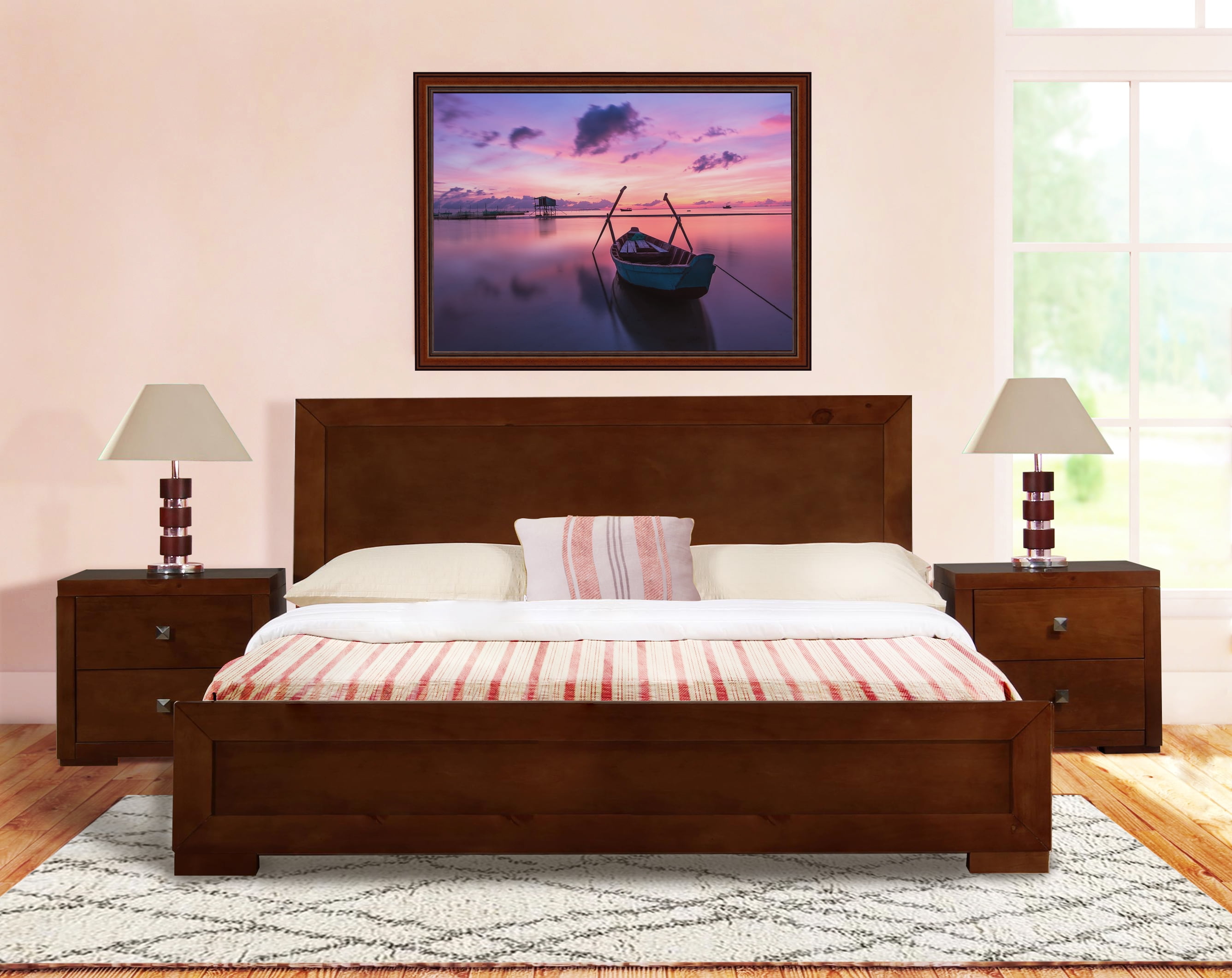 Trent Wooden Platform Bed, Queen, Walnut