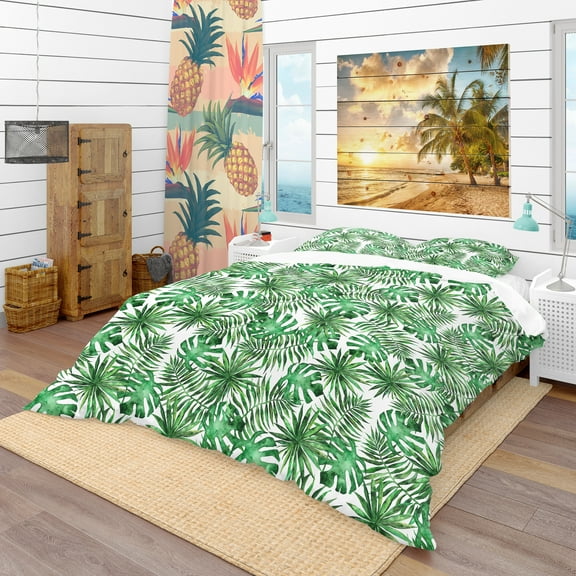Designart 'Leaves & Brunches of Tropical Plants & Trees' Tropical Duvet Cover Set