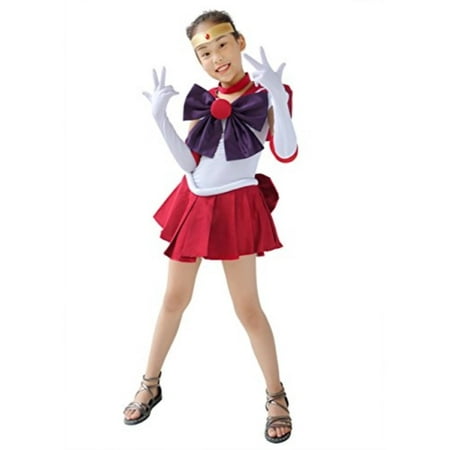 DAZCOS Child Size Anime Sailor Mars Hino Rei Kids Halloween Cosplay Costume Child