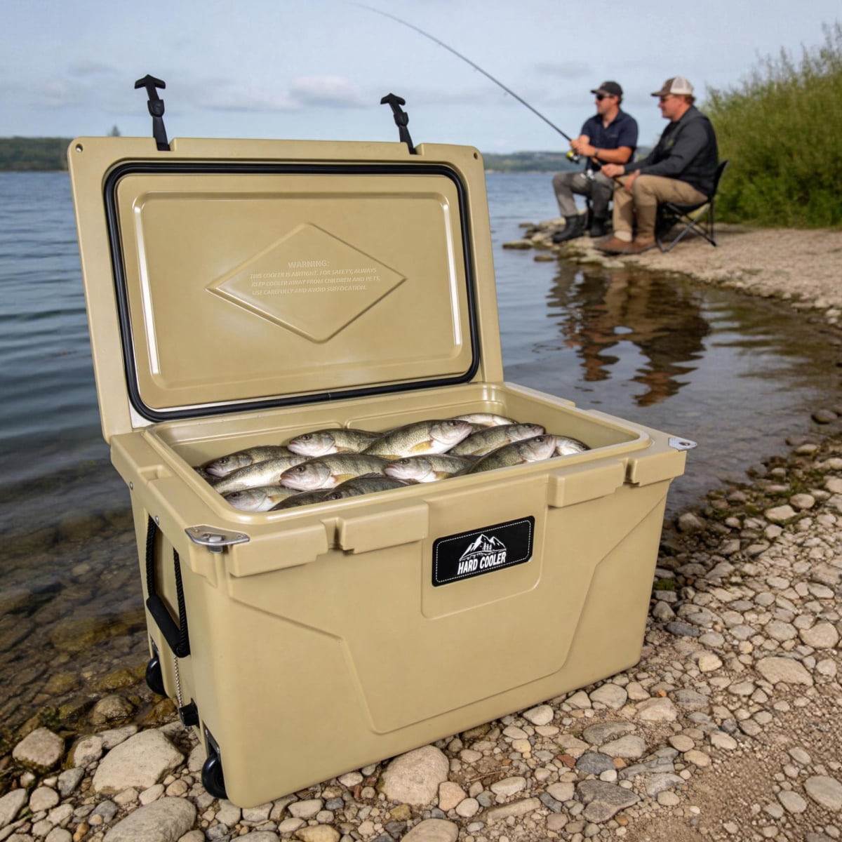 85 Quart Khaki Cooler, Ultra-Light Insulated Ice Chest, Heavy-Duty Hard Shell Cooler with 6-Day Ice Retention for Camping, Tailgating, Job Site, Multiple Sizes Available