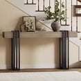 thumbnail image 6 of 63" Long Console Table for Entryway - Behind Couch Table for Living Room, Wood Sofa Tables with Black Parallel Metal Frame & Power Outlet for Hallway, Entrance, Narrow Foyer, Light Walnut, 6 of 18