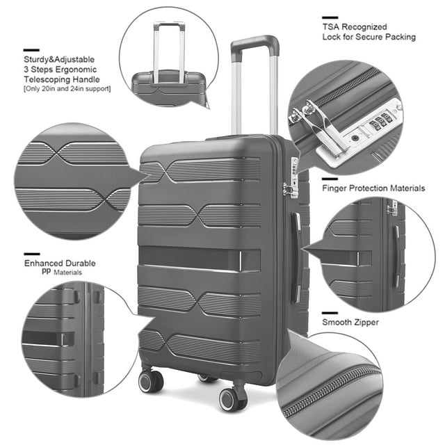 PETIMI 3 Piece Luggage Sets with TSA Lock Spinner Wheels - Hard Shell Suitcase Sets - 20