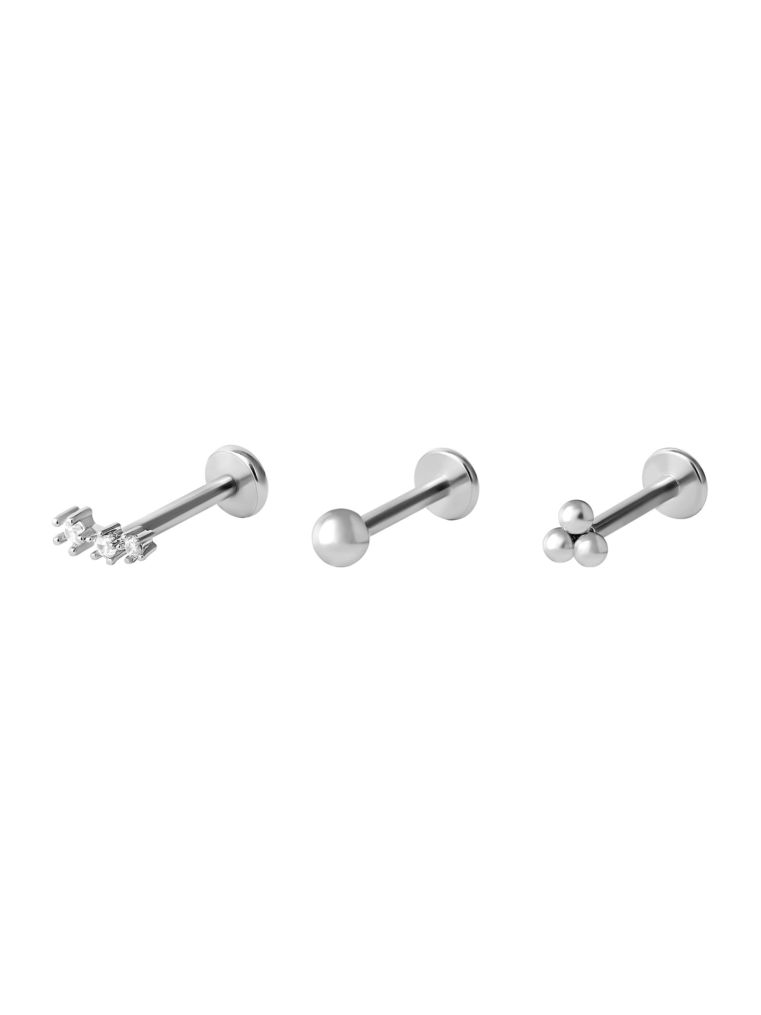 No Boundaries Women's CZ Cartilage Stud Pack, Stainless Steel, 3-Piece Set
