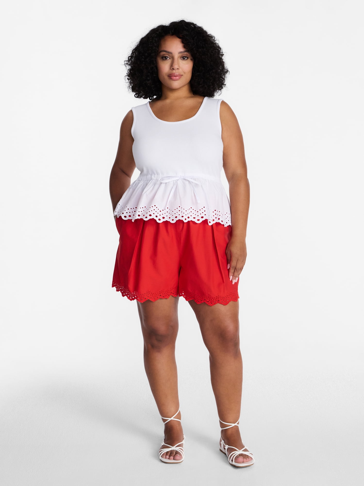 Time and Tru Women's Eyelet Trim Shorts, Sizes XS-XXXL