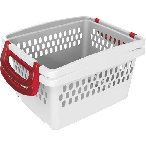 Mainstays Medium Stacking Storage Basket, Red, Set of 2