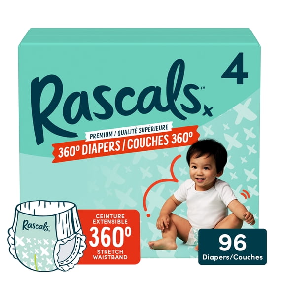 Couches Rascals Premium 360, Taille 4, 96 unités