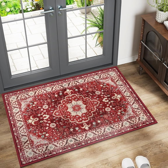 Ultrug Vintage Rugs Soft Accent Area Rug Retro Distressed Medallion Carpet for Bedroom Living Room Home Decor,2'x3',Red