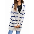 thumbnail image 3 of Womens Striped Cardigan Sweaters Long Sleeve V Neck Open Front Button Down Knit Cardigan Cream White L, 3 of 9