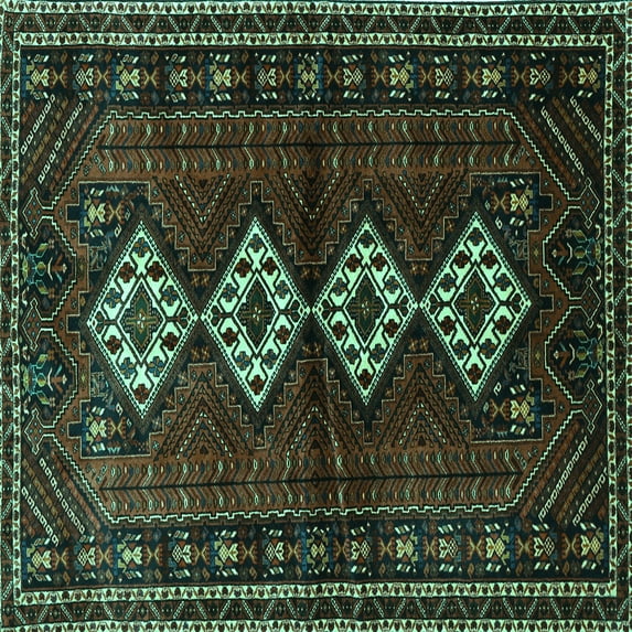 Ahgly Company Indoor Square Persian Turquoise Blue Traditional Area Rugs, 5' Square
