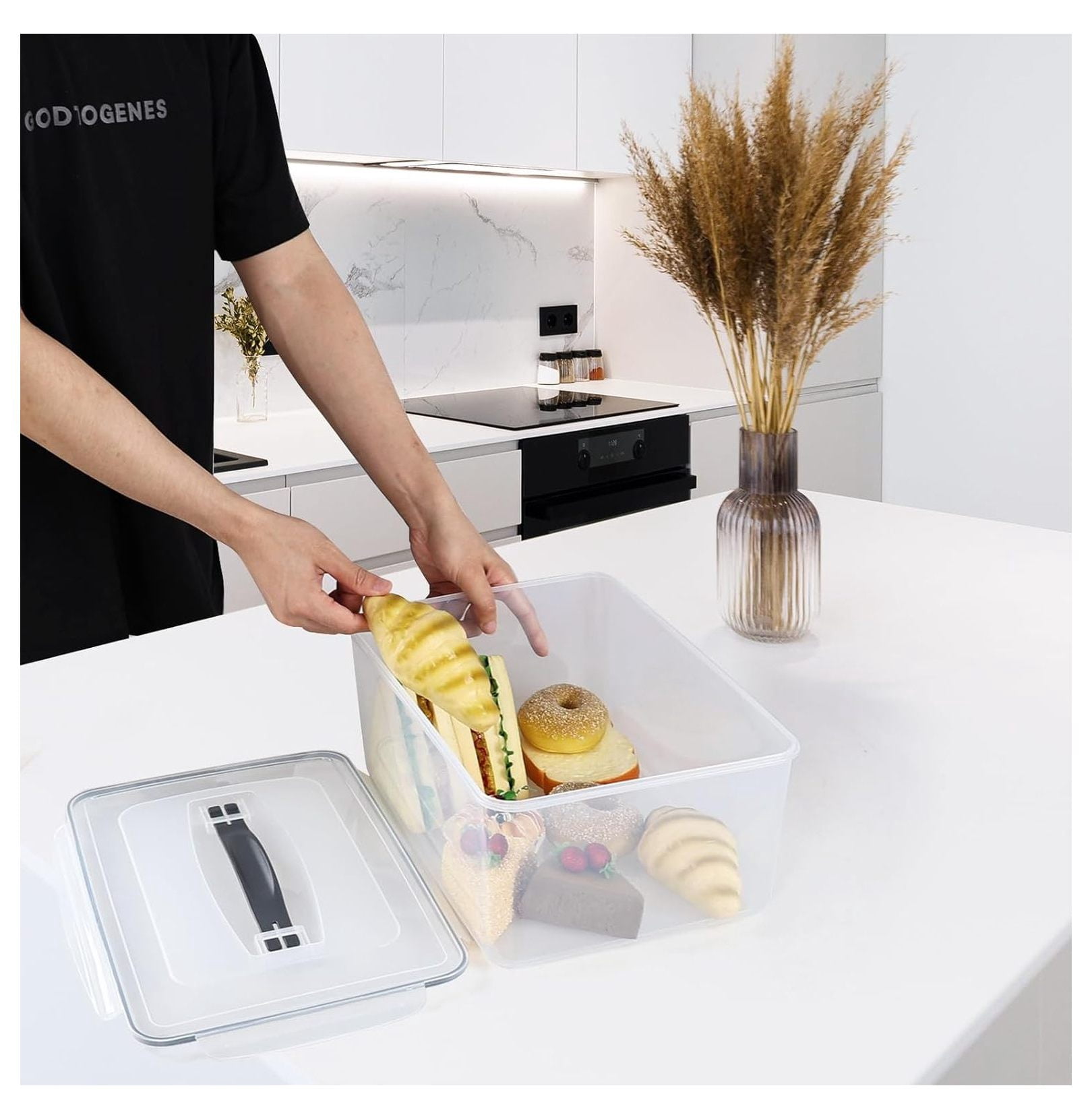 15 L Clear Airtight Rectangular Storage Container for Food, Set of 4 Plastic Clear Food Storage Container with Lid and Handle
