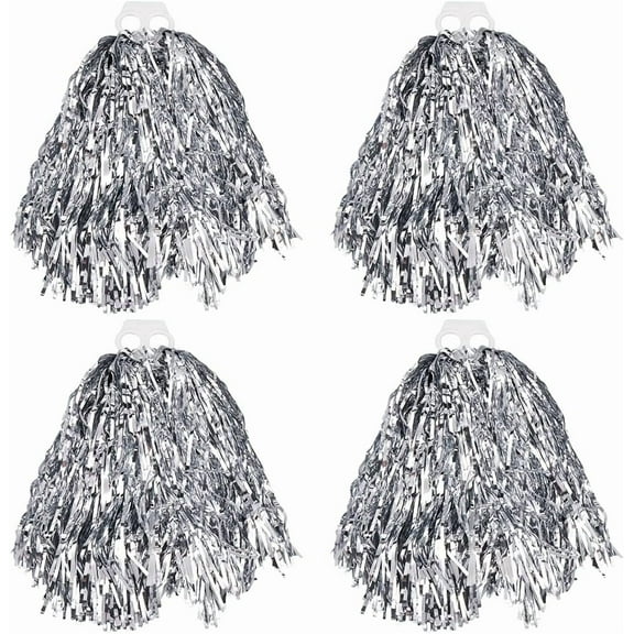 2 Pcs Cheerleading Pom Cheerleader Pompoms Metallic Foil Pom Poms with Baton Handle for Sports Team Spirit Cheering Party Dance Stage Performance Celebration Sport Game 11.02x4.72 Inch