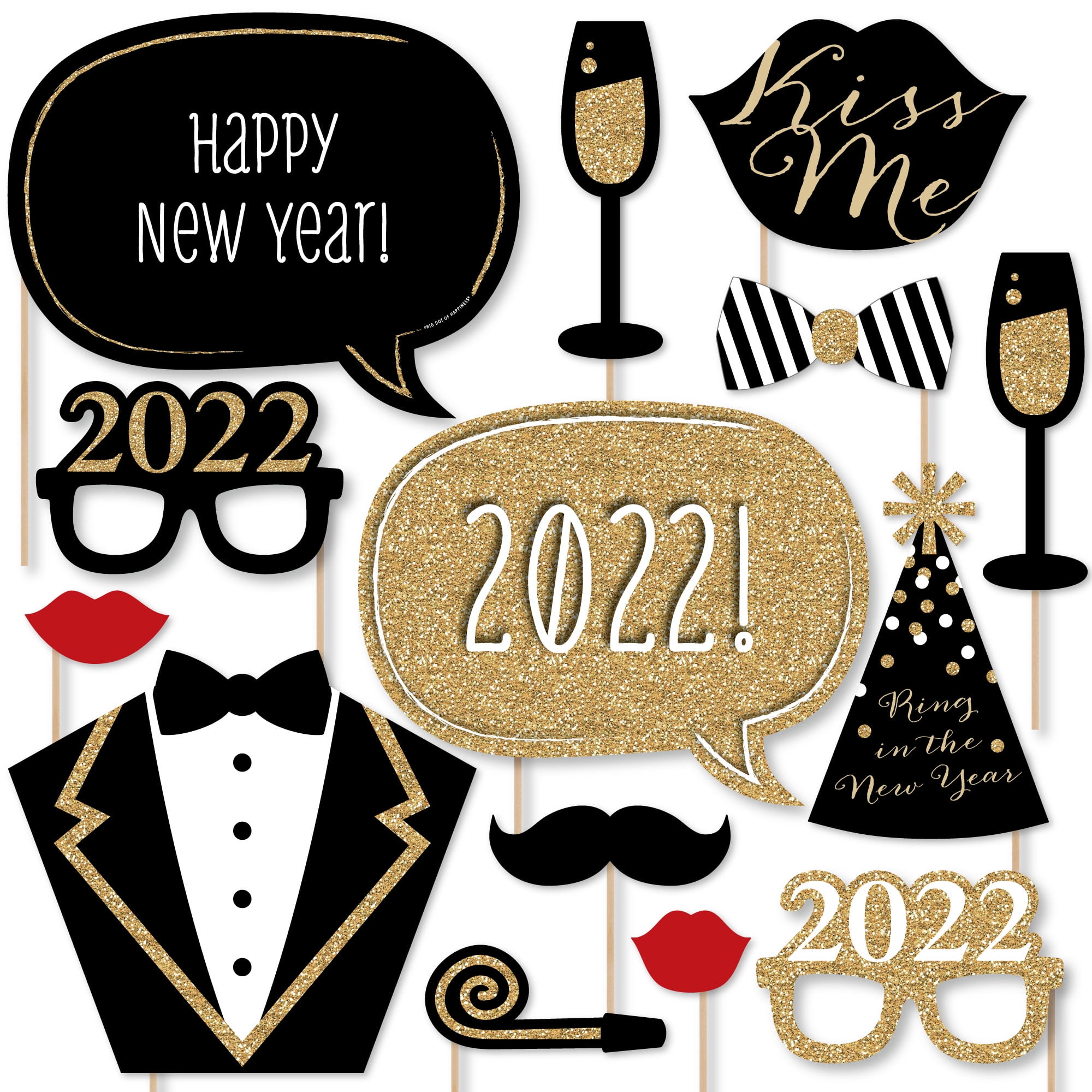 PRETYZOOM 20pcs 2022 New Years Photo Booth Props Selfie Photo Props Kit Festival Backdrop Photography Props New Year Supplies 