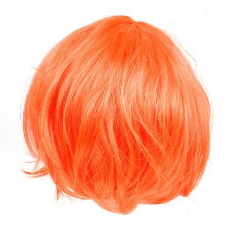 Unique Bargains Costume Short Straight Hairpiece Flat Bangs Hair Full Wig Orange Red for Woman