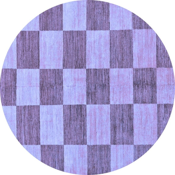 Ahgly Company Indoor Round Checkered Blue Modern Area Rugs, 3' Round