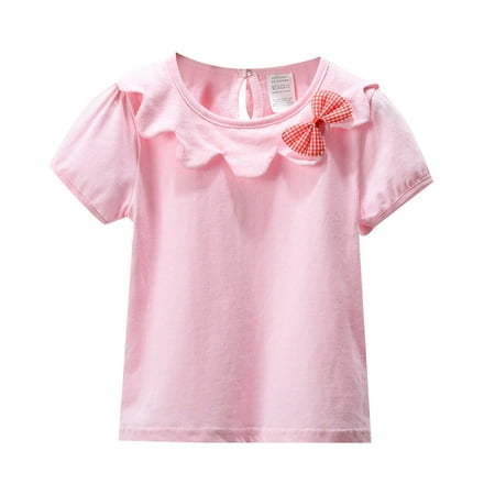 

Wiueurtly Summer Girls Flower Neck Bow Short Sleeve T Casual Outing Seaside Holiday 1 To 10 Years Girls Size 6 Shirts