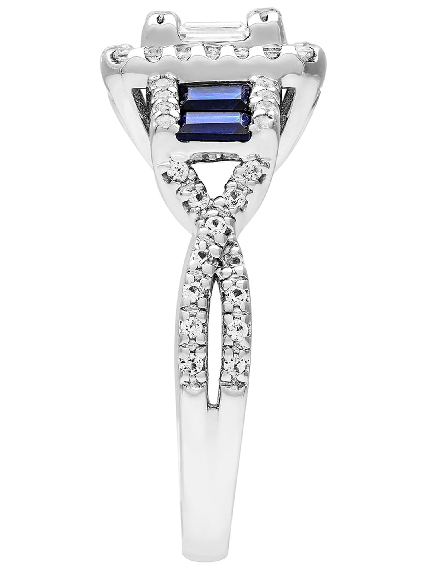 1 1/5 Carat TGW Created Blue and White Sapphire Women's "Cerulean Gem" Engagement Ring in Sterling Silver
