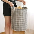 thumbnail image 3 of Large Laundry Basket with Handles, Checkered Laundry Hamper, Foldable Clothes Storage, High Storage Organizer for Bathroom, Bedroom, Grey, 3 of 6