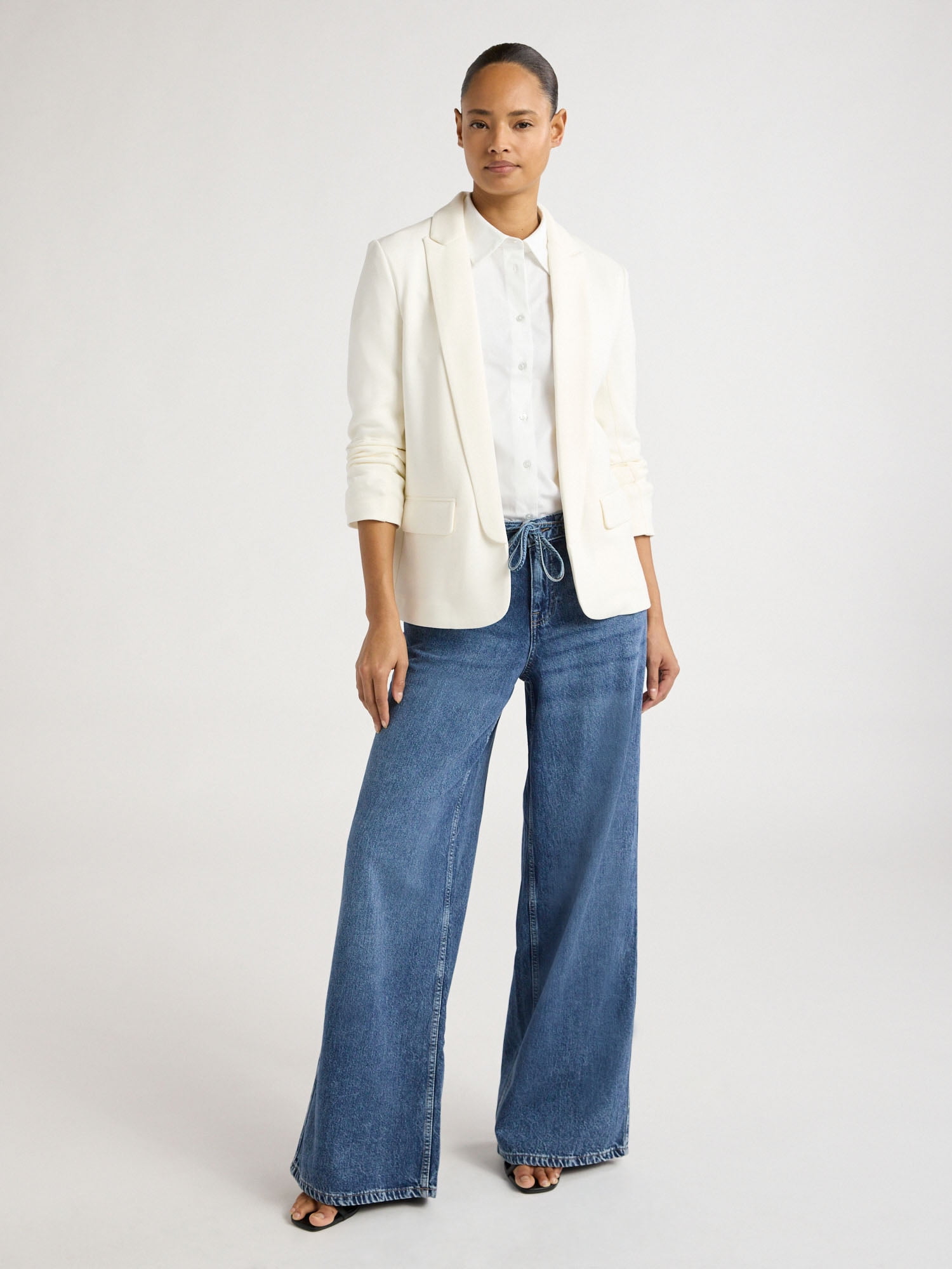 Scoop Women's and Women’s Plus Ultimate ScubaKnit Relaxed Blazer with Scrunch Sleeves, Sizes XS-4X