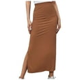 thumbnail image 2 of Women's Solid Color High Waist Split Thigh Mid Length Skirt - Pleated Stretchy Club Party Skirt with Size Chart, 2 of 4