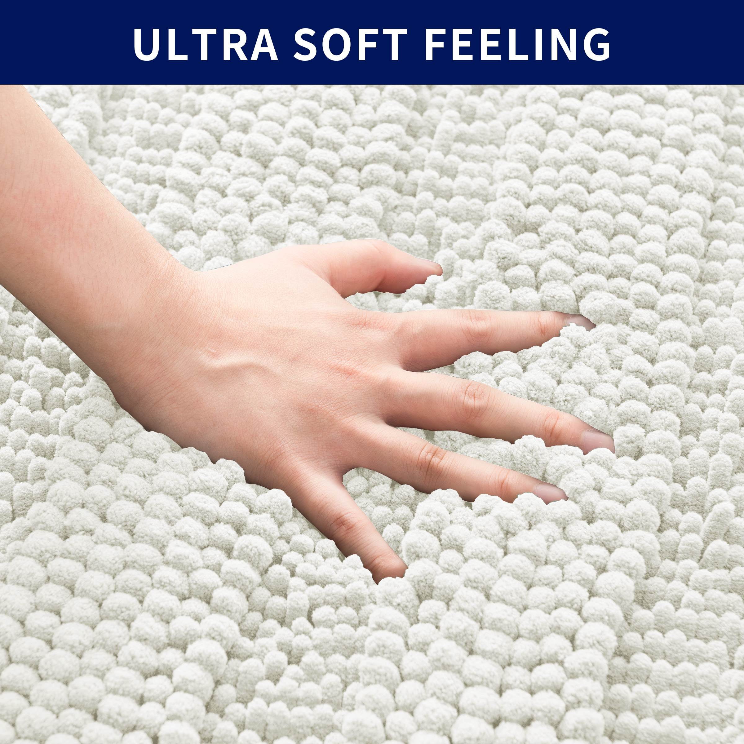Subrtex Bathroom Rugs Non-Slip Chenille Soft Striped Plush Bath Mat (Ivory, 20"x32")
