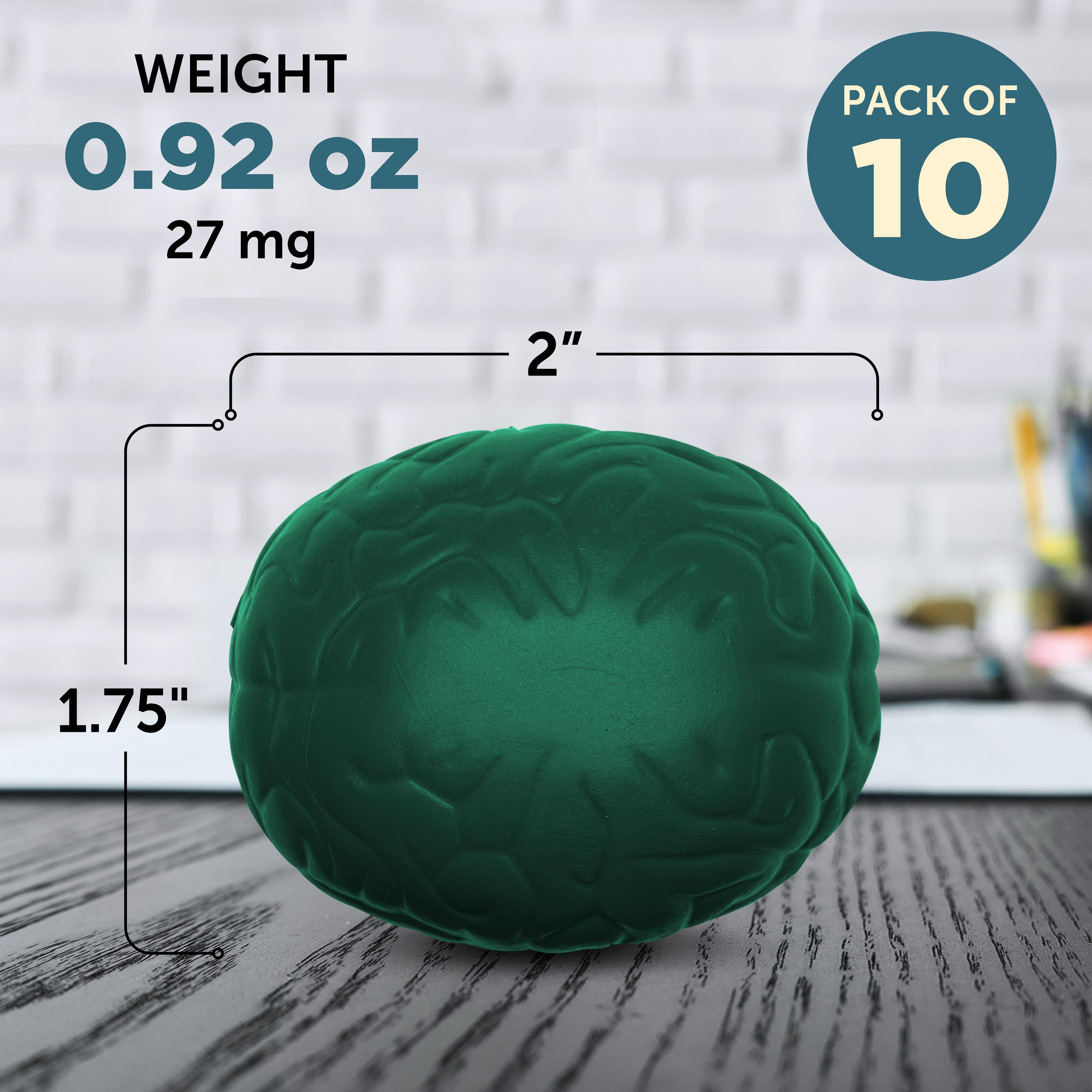 Brain Stress Balls Set of 10, Bulk Pack - Anxiety Stress Relief, Perfect for Your Desk, Office or Home - Green