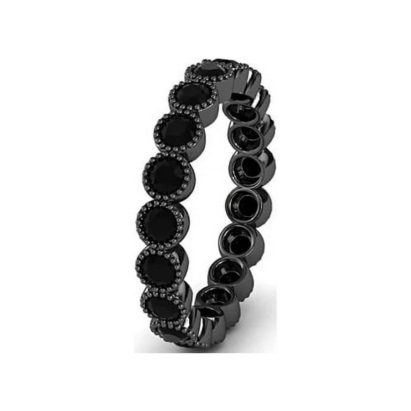 3mm Round Black Spinel 925 Sterling Silver Black Plated Full Eternity Valentines Day Gifts Ring