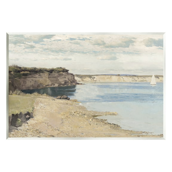 Stupell Rocky Coastal Cove Sailboat Landscape Painting Wall Plaque Unframed Art Print Wall Art