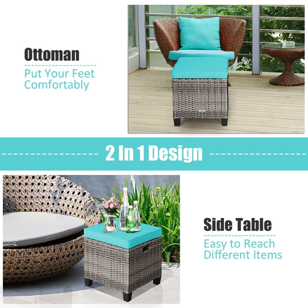 Aimee Lii 2PCS Patio Rattan Wicker Ottoman Seat with Removable Cushions, Outdoor Patio Furniture Set, Turquoise Aimee Lii 2PCS Patio Rattan Wicker Ottoman Seat with Removable Cushions, Outdoor Patio Furniture Set, Turquoise