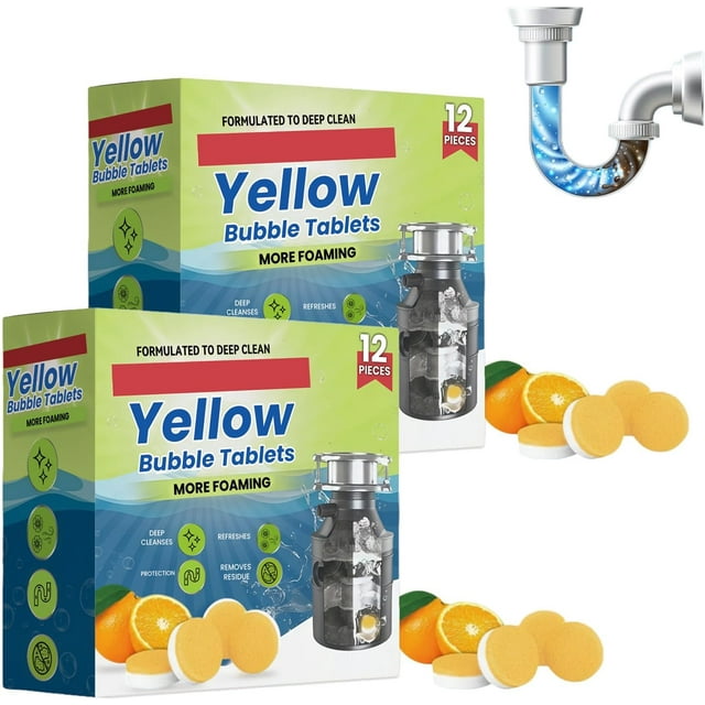 Lemonblast Drain Cleaner Tablets, Yellow Bubble Tablets – Blockage Remover, Foaming Bubble Tablet, Sink Pipe Cleaning Tablet for Deep Clean Pipes & Kitchen Drain