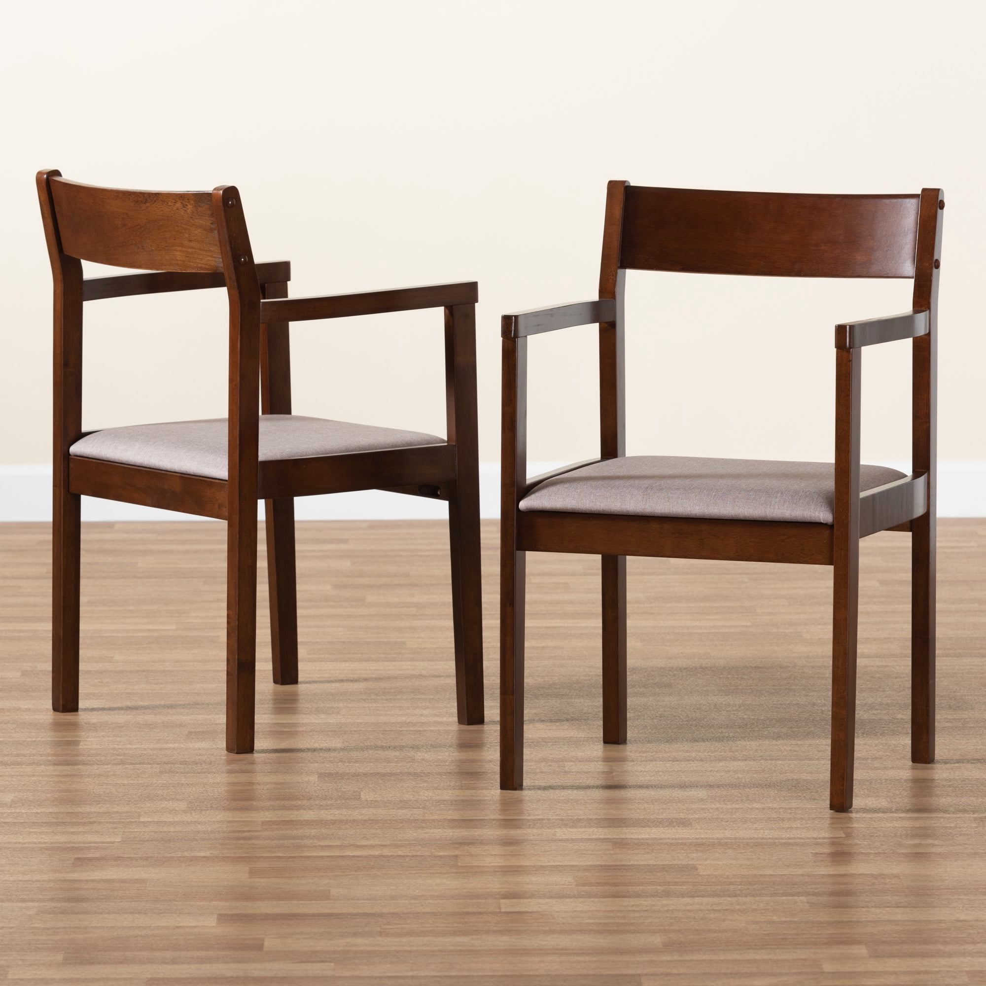 Baxton Studio Helene Mid-Century Modern Warm Grey Fabric and Dark Brown Finished Wood 2-Piece Dining Chair Set