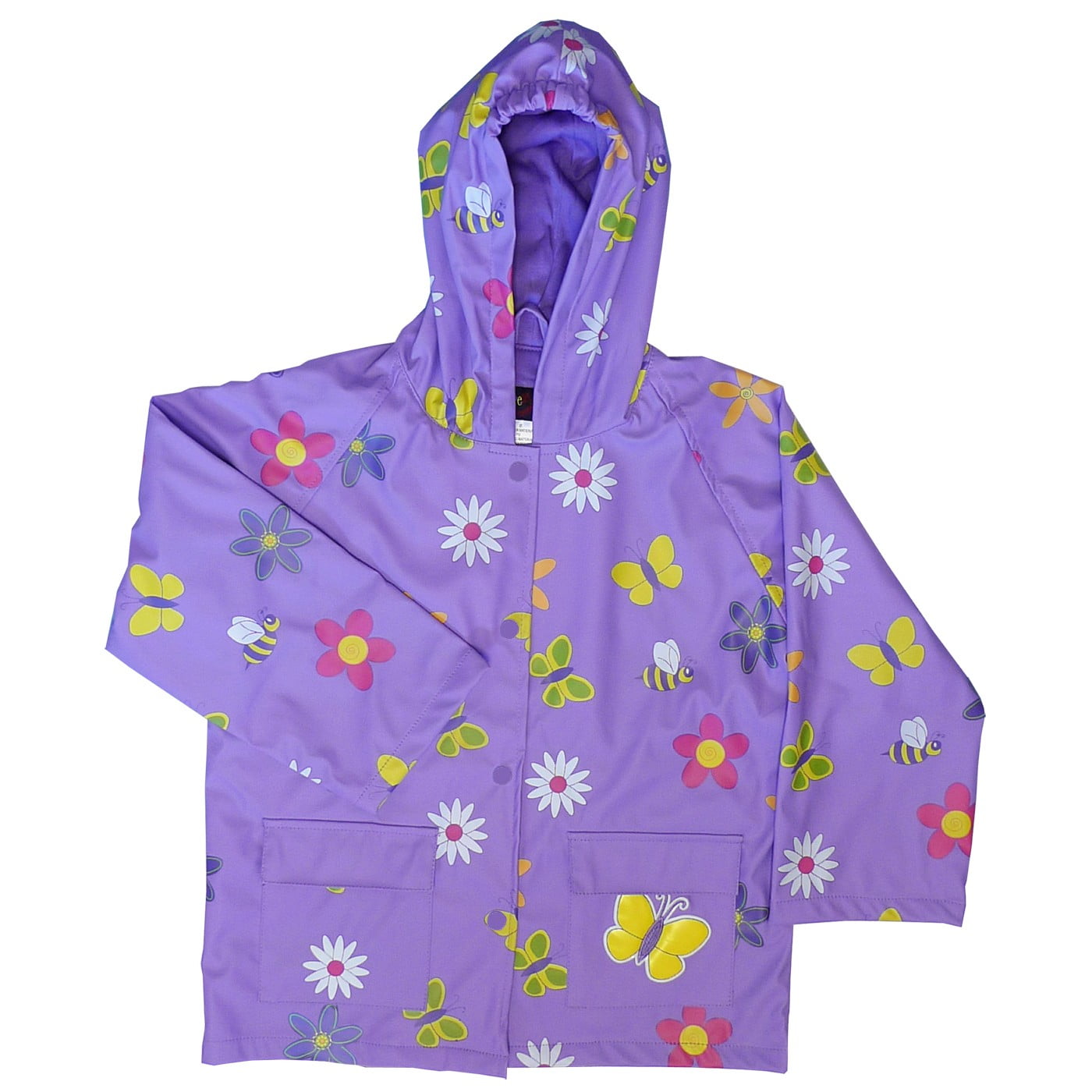 Foxfire Little Girls Purple Floral Butterfly Print Hooded Raincoat 2T-6