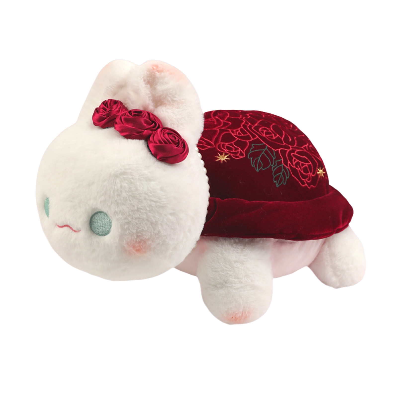 D-GROEE Soft Rabbit Plush Toy Rabbit Plush Toy with Shell Rose Golden Coins Pink Flower Soft Fuzzy Stuffed Plushie Home Decoration Girlfriend Valentine's Day