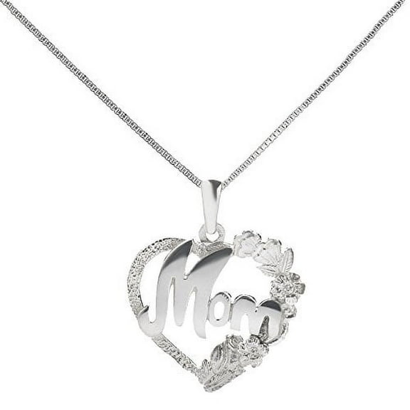 Sterling Silver Mom in Heart Pendant Necklace, 18"