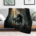 thumbnail image 2 of Cozy Fantasy Horse Flannel Throw Blanket - Vintage Misty Forest Design with Majestic Black Horse, Soft & Warm Fuzzy Blanket for Couch, Sofa, Bed, or Camping - Perfect All-Season Gift for Youngsters &, 2 of 7
