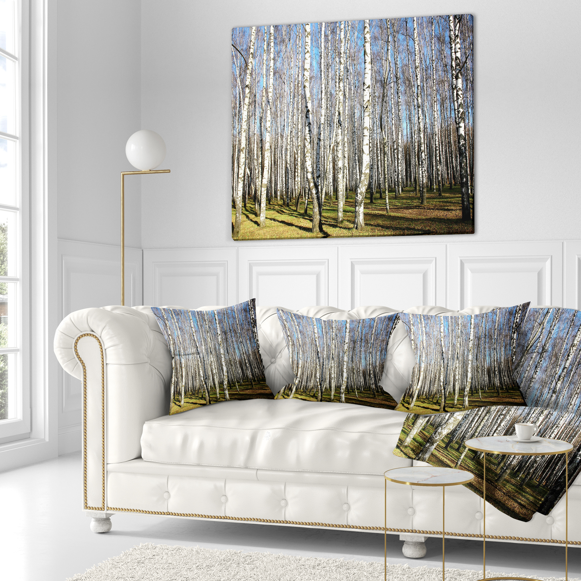 Designart Sunny Autumn Birch Grove - Modern Forest Throw Pillow - 18x18