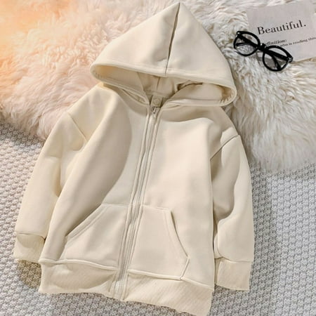 

aohooy Babys Clothes on Sale Toddler Kids Baby Boys Girls Fashion Cute Solid Color Plush Lining Pocket Zipper Jacket Hoodie Coat Beige 4-5Years