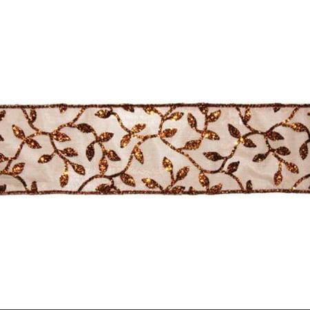 Glittered Copper Floral, Craft and Christmas Ribbon 2.5" x 60 Yards