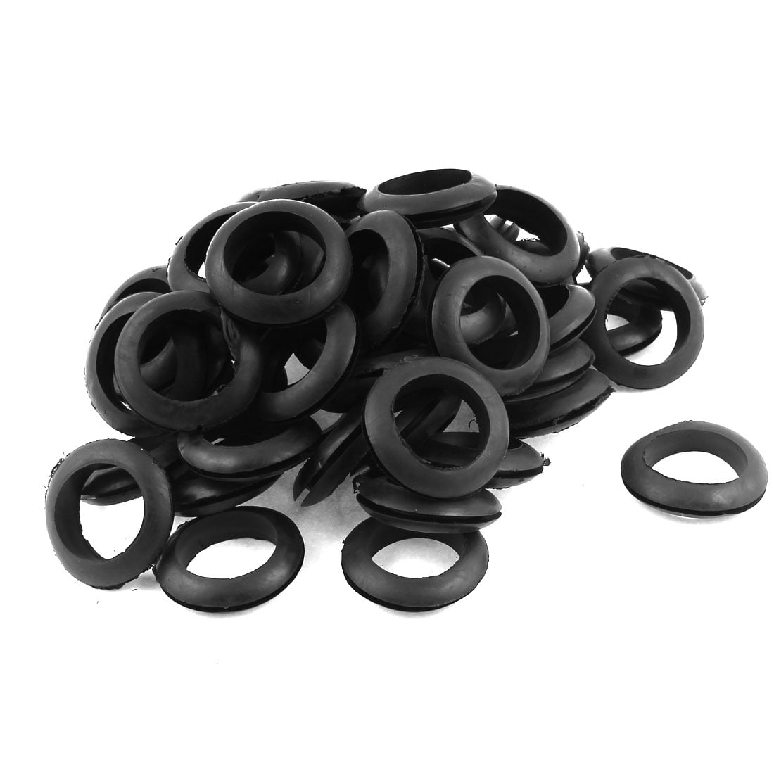50 x Black Rubber 30mm Open Hole Ring Dual Side Cable Wiring Grommet