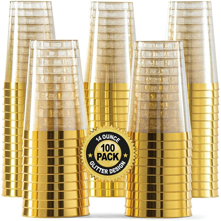 Chateau Fine Tableware 100 Gold Plastic Cups 14 Oz Gold Glitter with a Gold  Rim - Premium Disposable Party Cups - Elegant and Classy Sturdy Cups