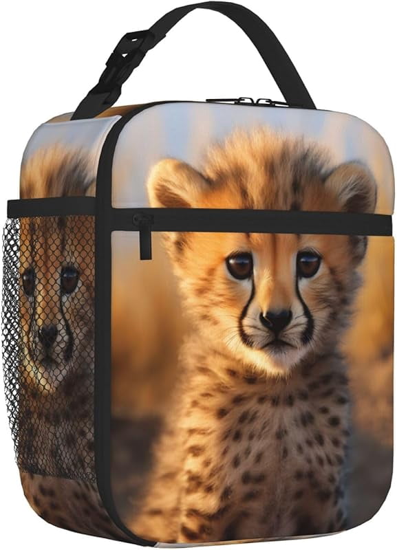 Cute Young Cheetah Lunch Box Funny Animals Golden Light Lunch Bag Insulated Reusable Portable Lunch Tote Cooler Bag For Men Women Teens, Office Work Travel Lunchbox
